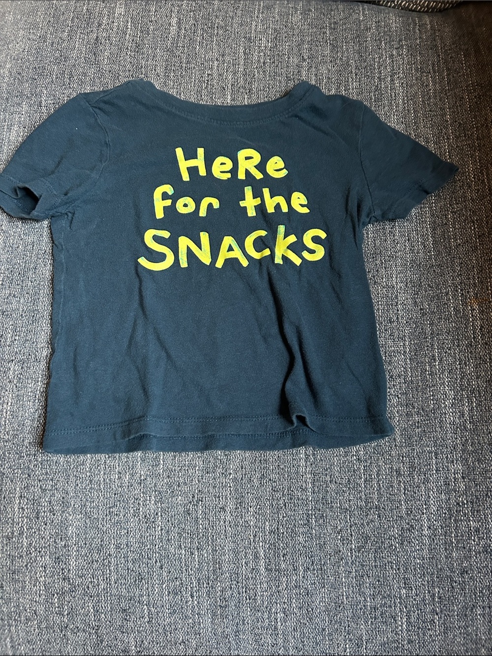 Old Navy Black Tee with Bright Yellow 'Here for the SNACKS' Print